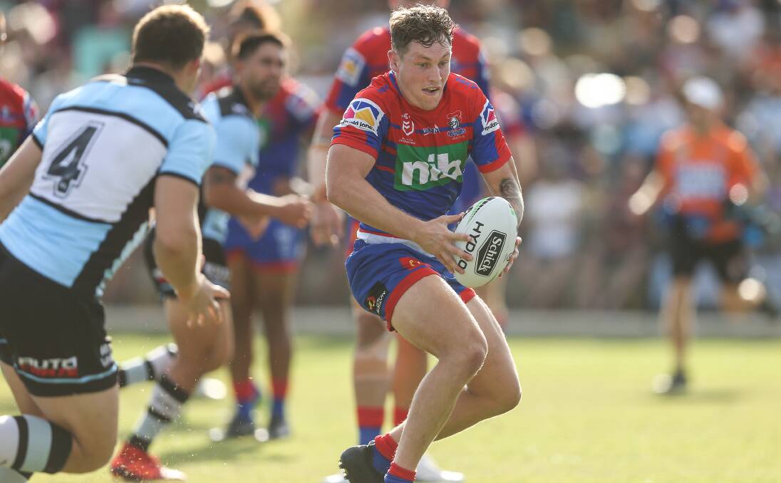 STEPPING UP: Kurt Mann played in three different positions for the Knights in Saturday's trial against Cronulla. Picture: Marina Neil 