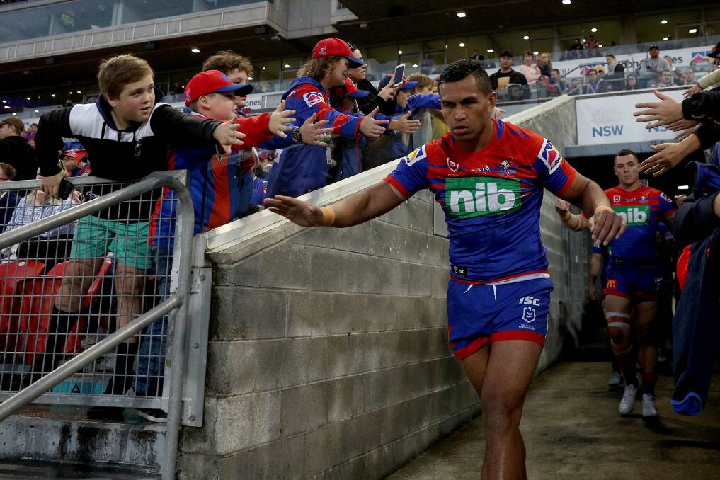 TOWER OF STRENGTH: Daniel Saifiti's early-season form was a highlight for the Newcastle Knights. He and front-row partner David Klemmer will be NSW Origin candidates if the series is played this year. Picture: NRL Photos