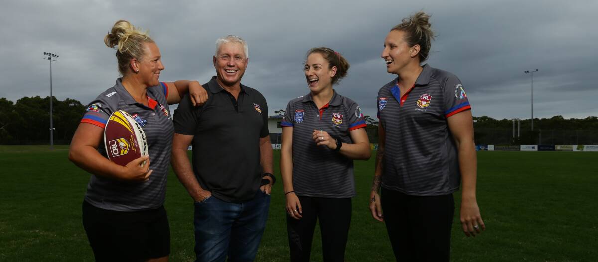 TITLE SHOT: CRL Newcastle coach Rick Stone with players Bec Young, Mel Howard and Holli Wheeler.