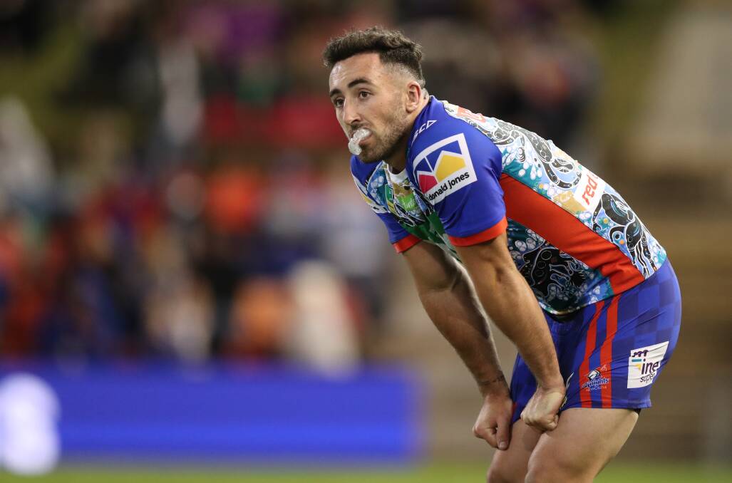 PUZZLING: Brock Lamb emerged as Newcastle's main playmaker last season. This year he has appeared only eight times in their top team, and not once since he fractured his cheekbone in the round-11 loss to Gold Coast Titans. Picture: Jonathan Carroll