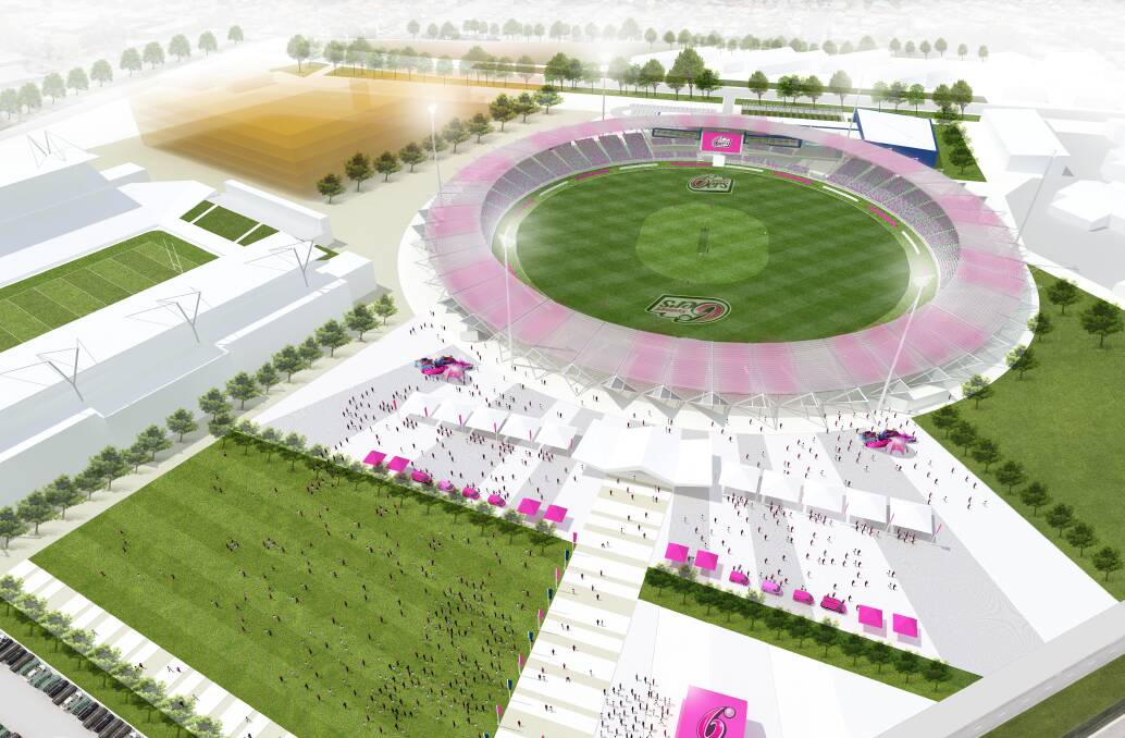 A Cricket NSW concept drawing of the proposed stadium at Broadmeadow, which would be built when the harness-racing track is currently situated. 