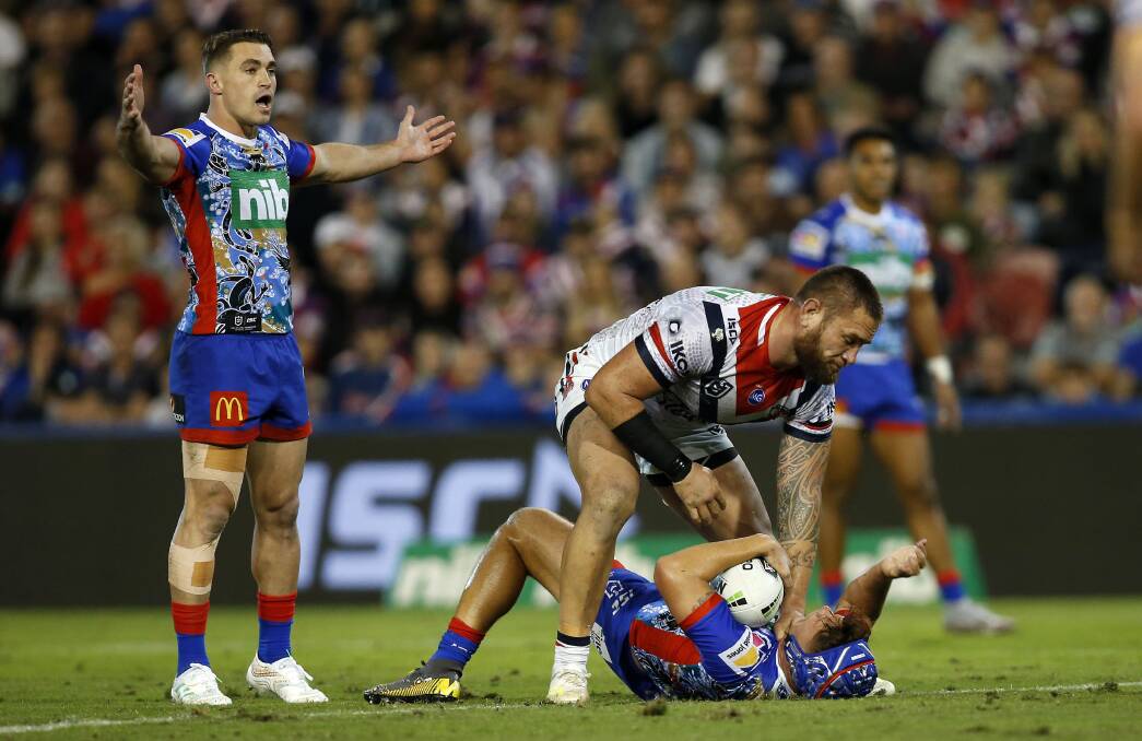 PAYBACK TIME: Jared Waerea-Hargreaves was suspended for a cheap shot on Kalyn Ponga in round 11. Newcastle's forwards can square up on Saturday. Picture: Darren Pateman, AAP