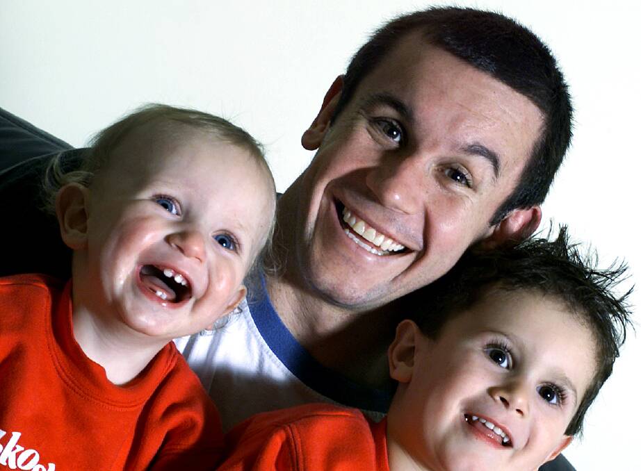 Matthew Johns with sons Cooper and Jack 23 years ago.
