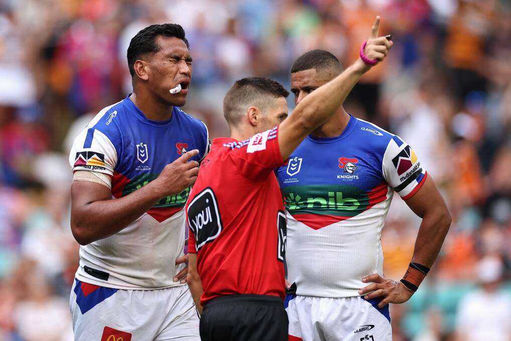 Jacob Saifiti receives his marching orders on Sunday. Picture Getty Images