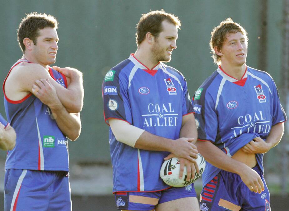 REUNITED: Danny Buderus, Clint Newton and Kurt Gidley will team up against for Newcastle.