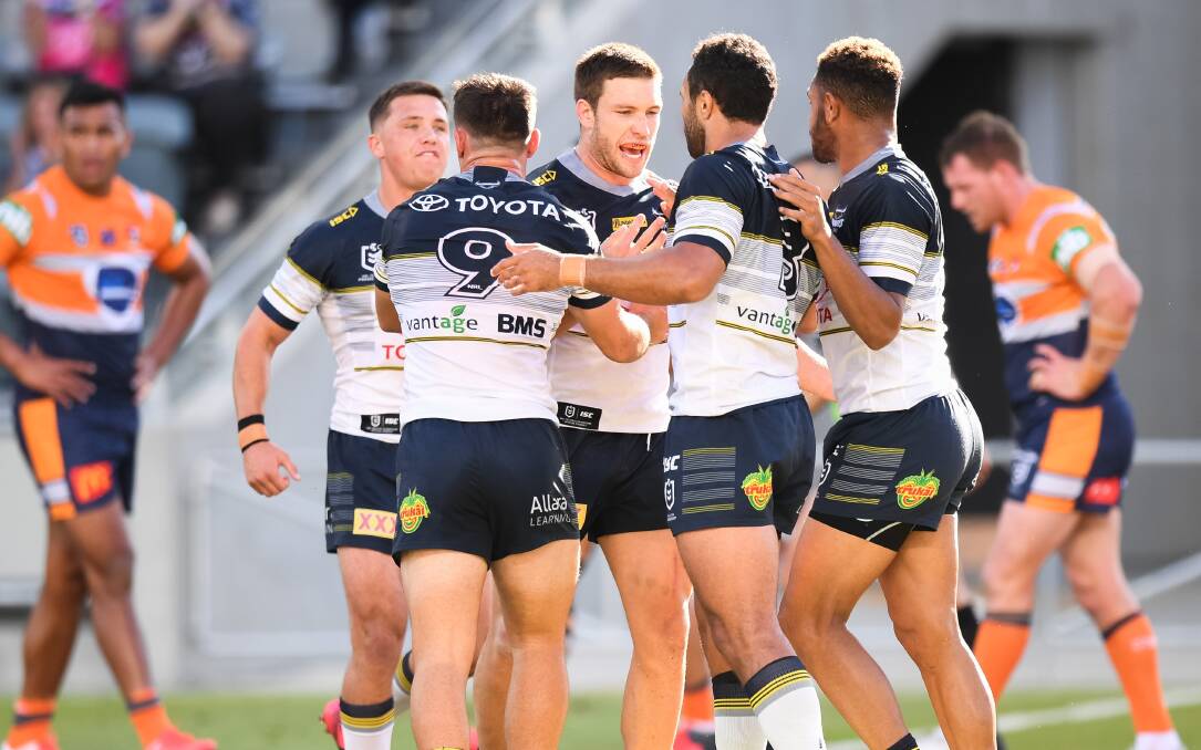 AMBUSHED: The Knights found themselves 26-0 down at half-time last weekend after being outgunned by the Cowboys in Townsville. Picture: NRL Photos