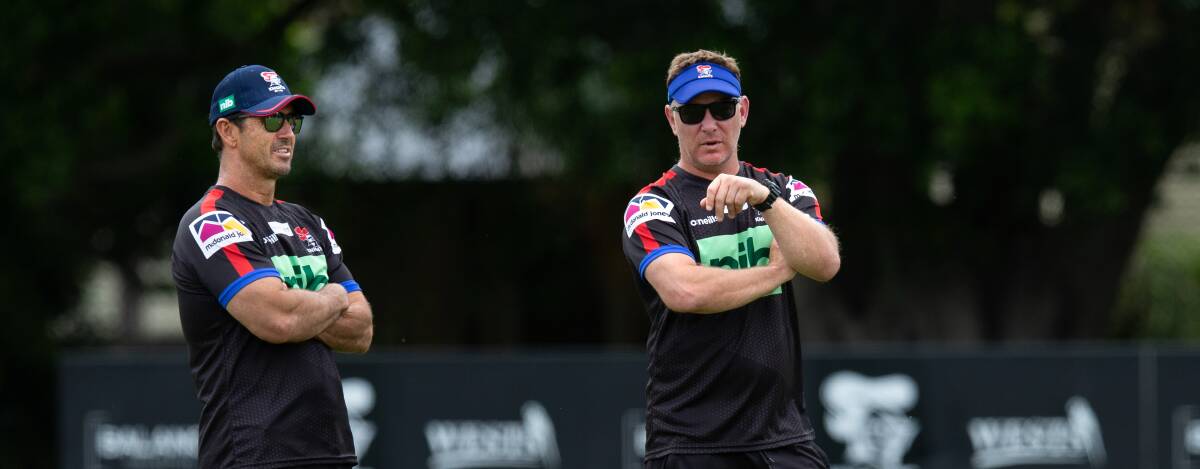 DISAPPOINTED: Knights coach Adam O'Brien and consultant Andrew Johns.