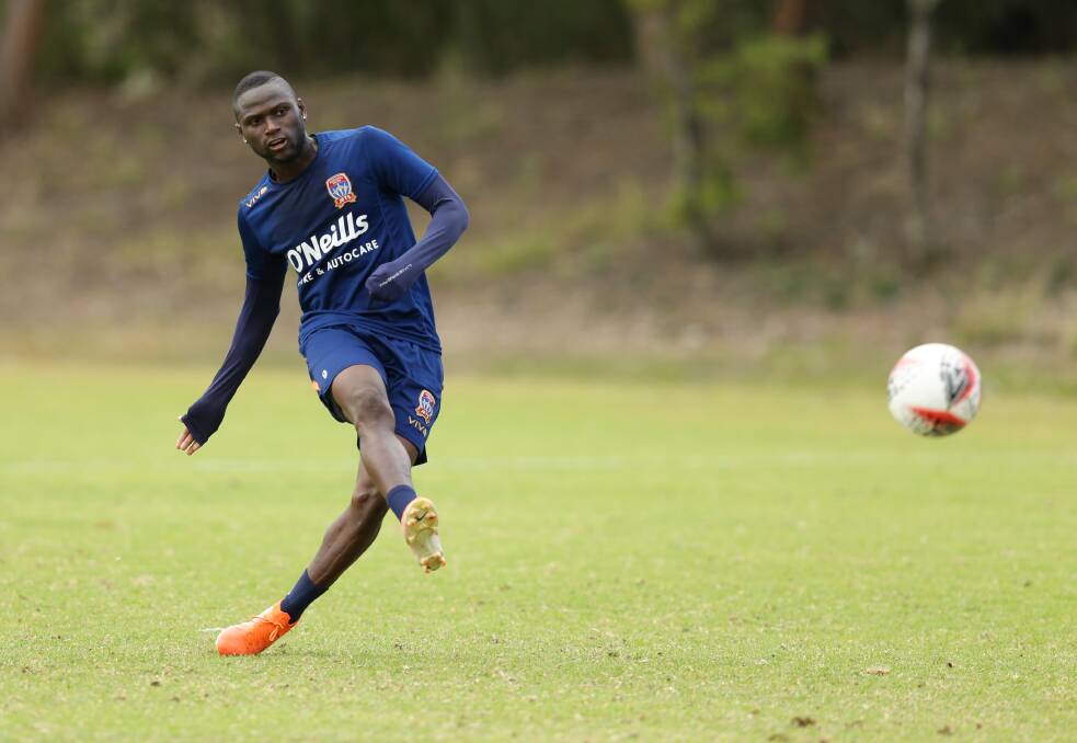 UNKNOWN QUANTITY:His Newcastle Jets teammates are confident Panamanian striker Abdiel Arroyo will set the A-League alight this season. Picture: Jonathan Carroll