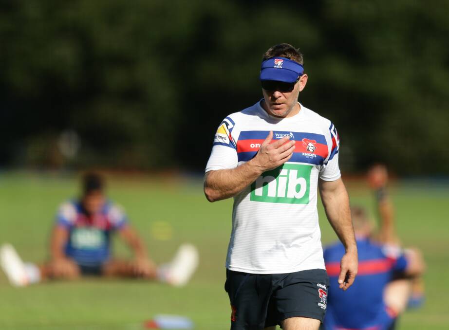 STARTING OVER: Knights coach Adam O'Brien at Wednesday's training session. Picture: Jonathan Carroll