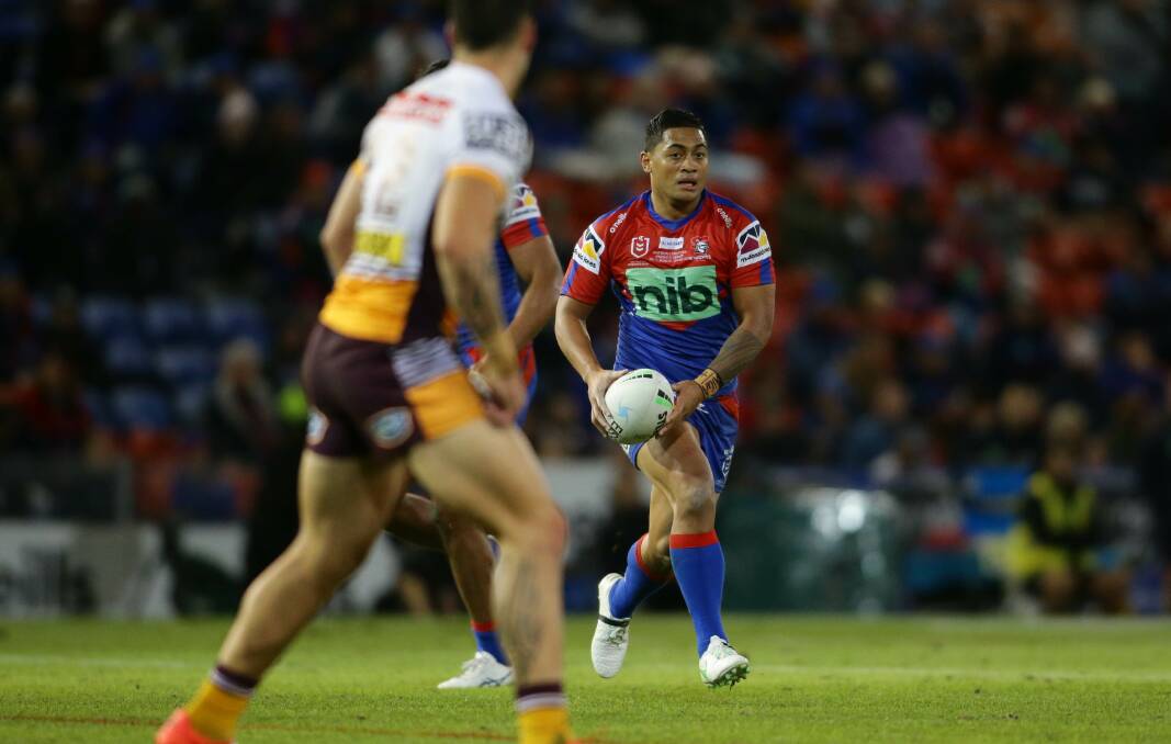 Anthony Milford on debut for Newcastle last year against his former Brisbane teammates. He rejected an offer to stay with the Knights and instead signed with the Dolphins. Picture by Jonathan Carroll
