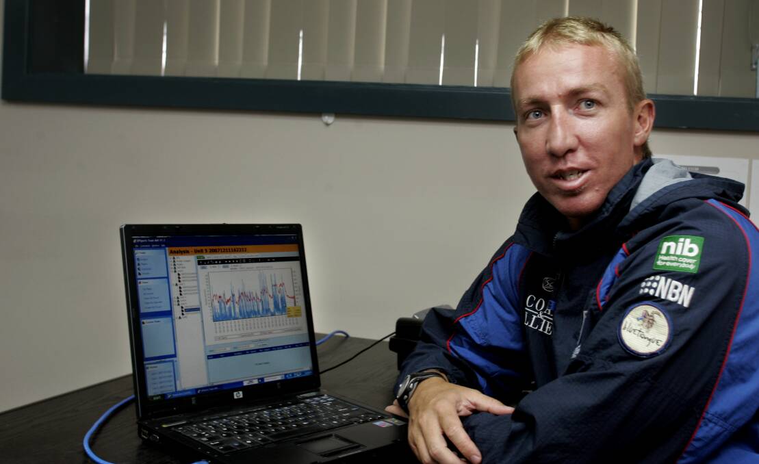 A fresh-faced Trent Robinson in 2008, during his stint as an assistant coach to Brian Smith at the Newcastle Knights. Picture by Jonathan Carroll