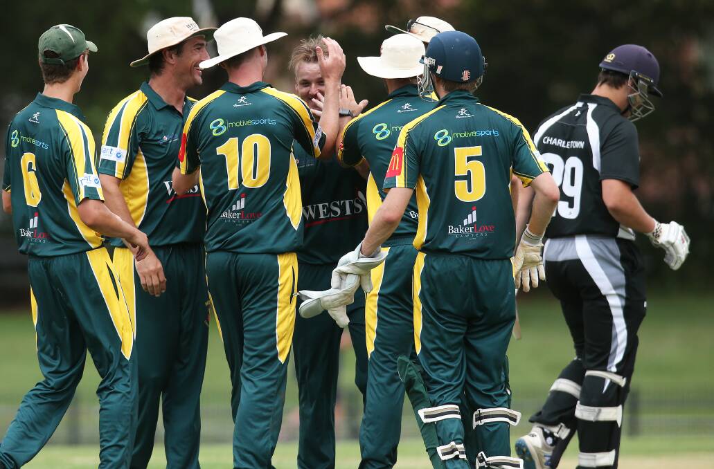 GOTCHA: Wests celebrate a wicket in Sunday's Tom Locker Cup final. Picture: PETER LORIMER
