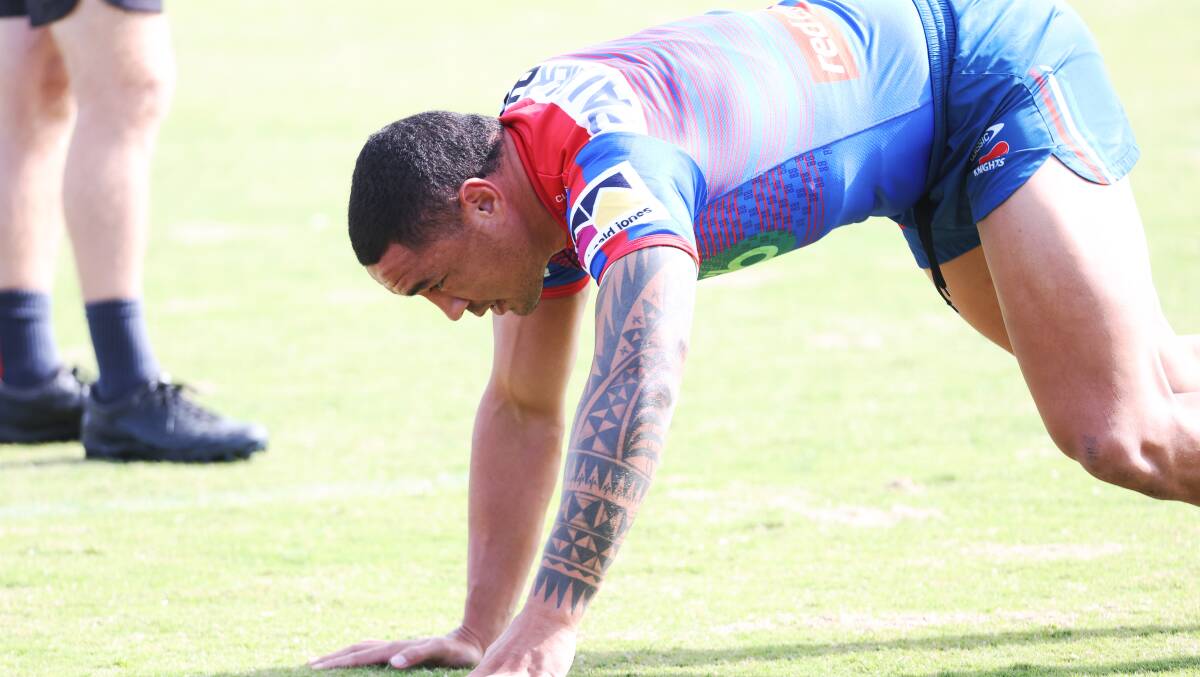 Knights veteran Tyson Frizell at training this week. Picture by Peter Lorimer