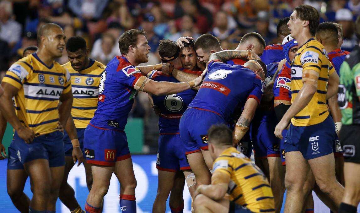 FLASHBACK: The Knights outplayed Parramatta 28-10 in round seven. They will be hoping for a fifth straight win against the Eels at Bankwest Stadium on Saturday. Picture: Darren Pateman, AAP