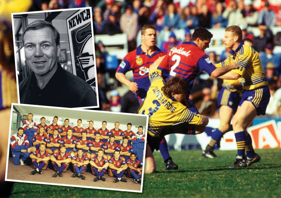 MEMORIES: Robbie O'Davis takes a hit-up against Parramatta; new Knights coach Malcolm Reilly, and the 1995 Newcastle squad.