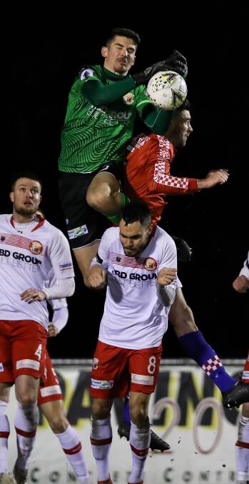 HIGH AND MIGHTY: New Jets signing Michel Weier in action for his former club, Victorian NPL outfit Hume City. Picture: Getty Images