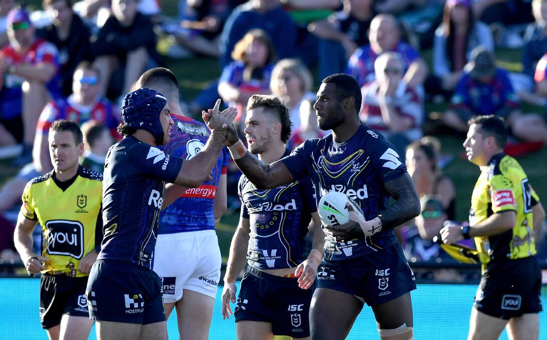 TRY TIME: Melbourne celebrate Sulasi Vunivalu's opener. Picture: Getty Images