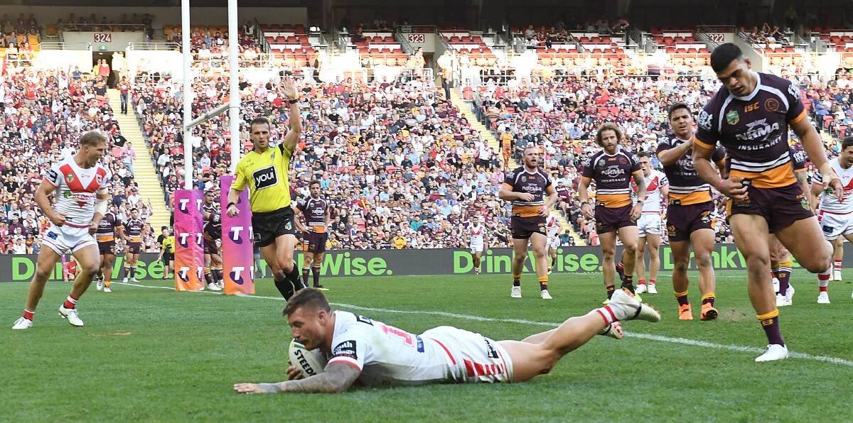 IRRESISTIBLE FORCE: Dragons back-rower Tariq Sims tore the Broncos to shreds last weekend, scoring three tries before half-time in a dominant display. Picture: AAP