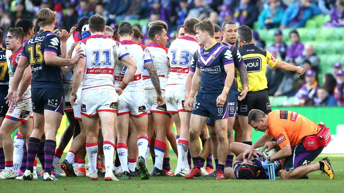 INCIDENT: Tempers flared after Mitchell Barnett's tackle on Jahrome Hughes.