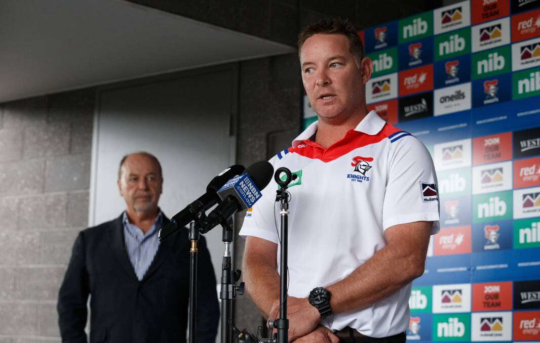 LEARNING CURVE: This season has been a reality check for Knights coach Adam O'Brien and CEO Philip Gardner after Newcastle reached the NRL finals in 2020 and 2021. Picture: Max Mason-Hubers 