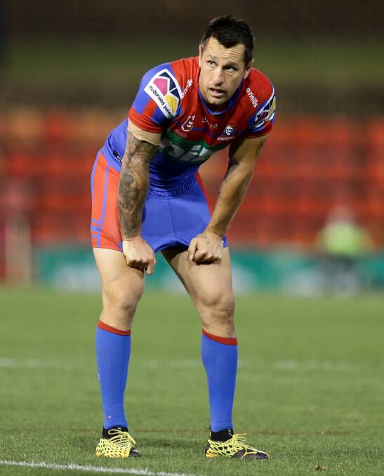 TEMPTATION: Knights veteran Mitchell Pearce has been offered a three-year deal to wind up his career with Catalans Dragons. Picture: Jonathan Carroll