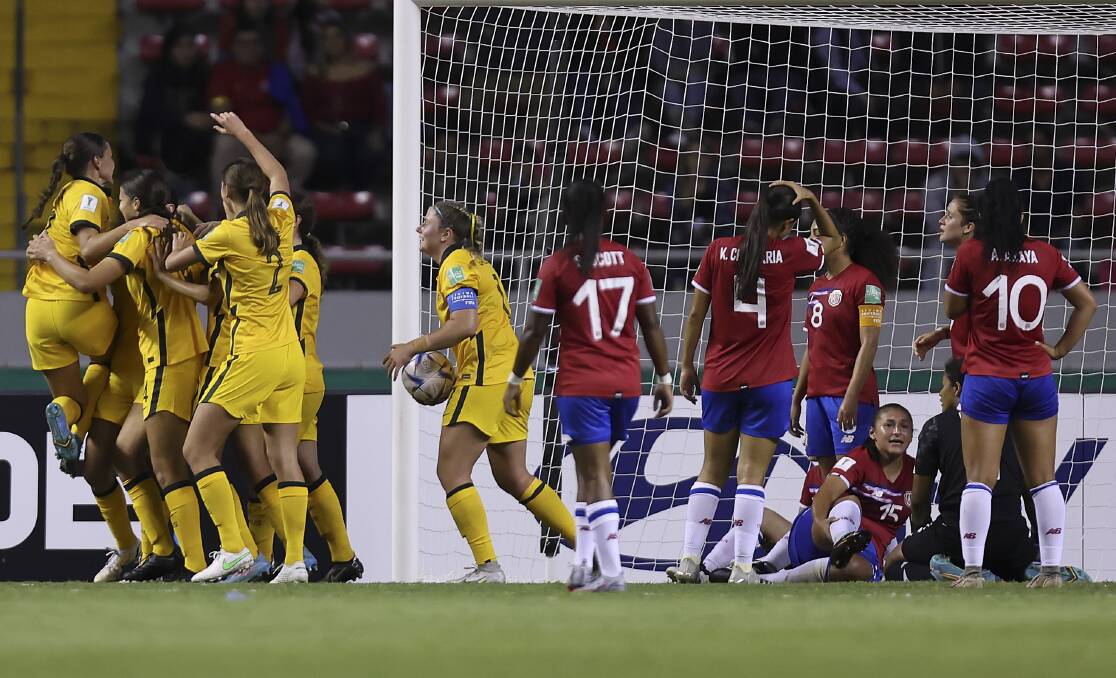 DREAM START: The Young Matildas celebrate Kirsty Fenton's goal against Costa Rica. Picture: Hector Vivas, Getty Images