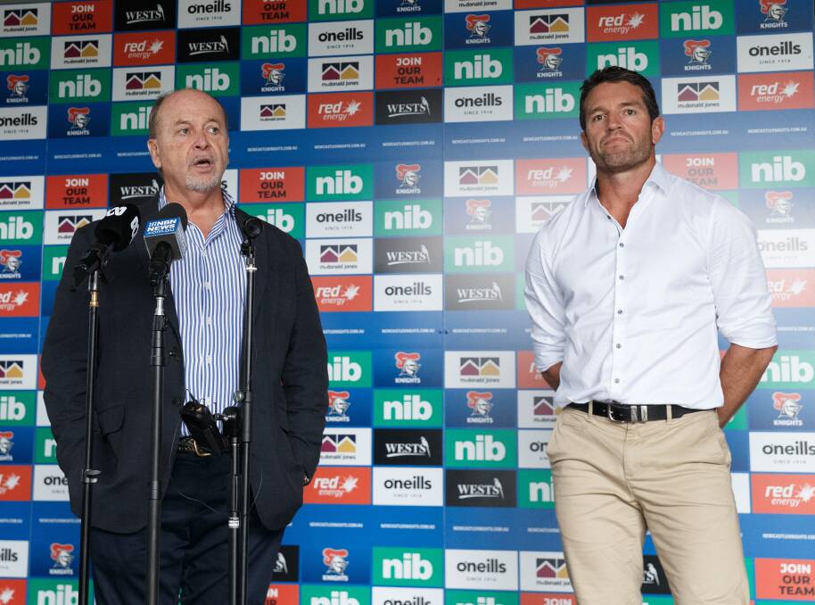 LEARNING CURVE: Knights CEO Philip Gardner has spent the past three years mentoring Danny Buderus. Picture: Max Mason-Hubers