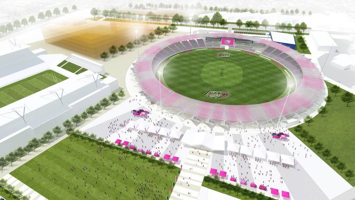 A concept drawing of the proposed cricket/AFL stadium at Broadmeadow.
