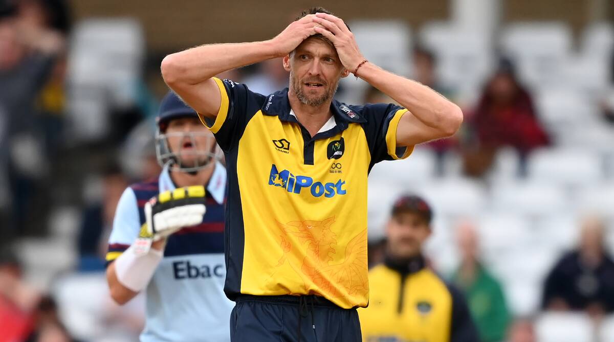 CLOSE CALL: Michael Hogan feels the pressure towards the end of Durham's run chase. He claimed the last wicket in a 58-run triumph. Picture: Getty Images