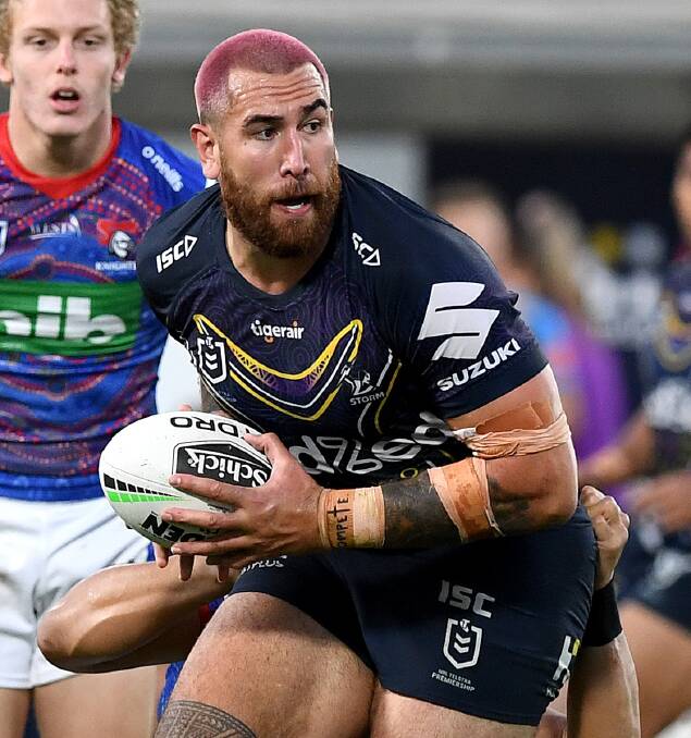 TO DYE FOR: Nelson Asofa-Solomona sported purple hair when Melbourne played the Knights, but it's safe to assume nobody sledged him. Picture: Getty Images