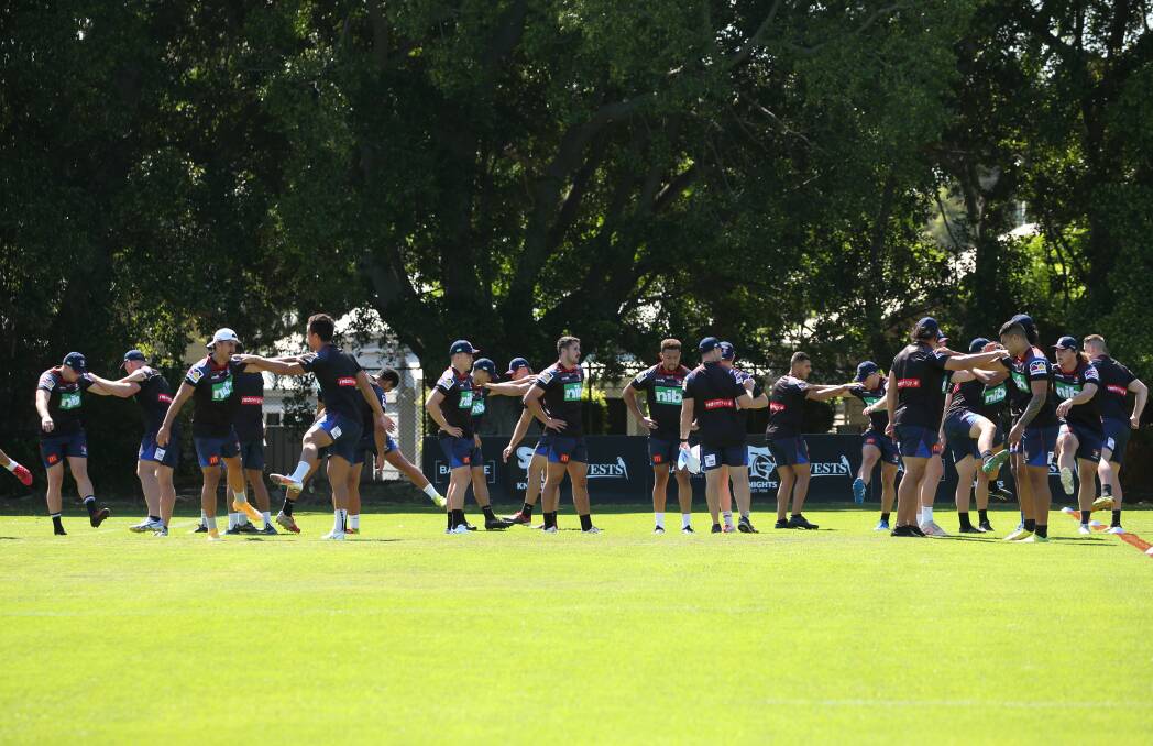 THE MORE THE MERRIER: The Knights during pre-season training before Christmas. A far smaller turnout is expected for their first session of 2022. Picture: Simone De Peak