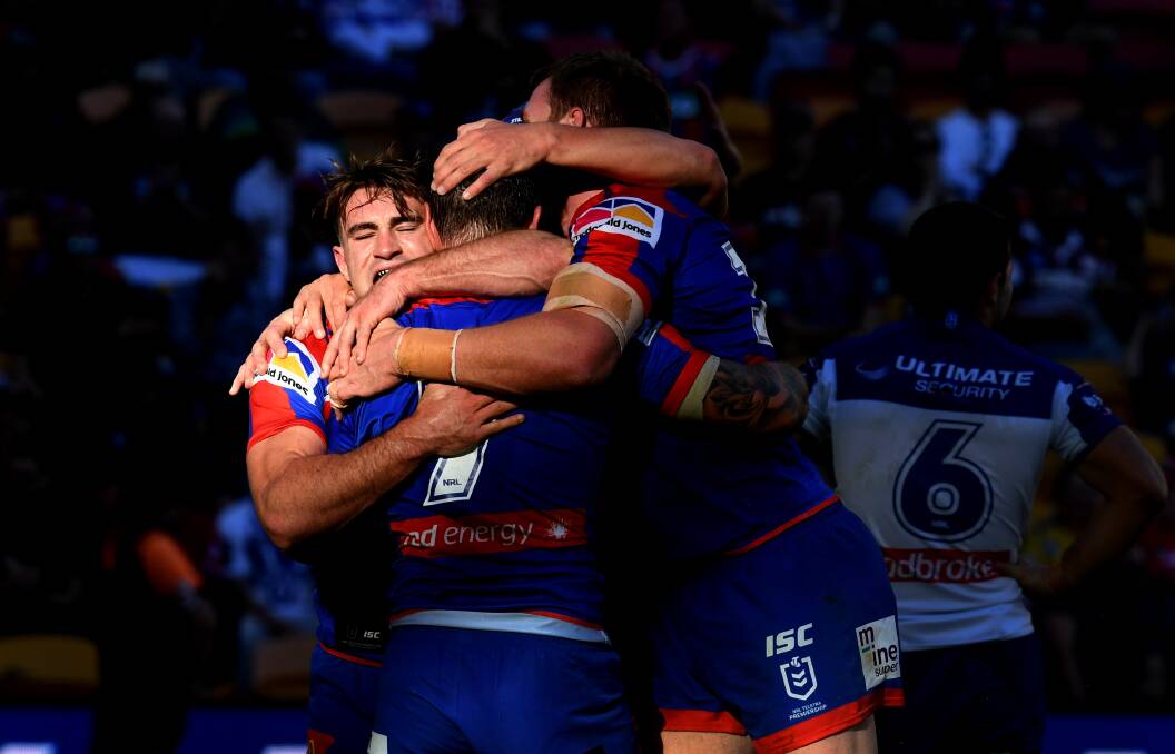 REVIVAL: The Knights celebrate their victory against Canterbury on Saturday.