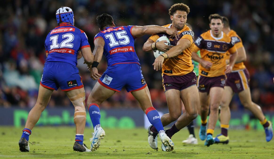 TRADING PLACES: Gehamat Shibasaki playing for Brisbane against the Knights last season. Picture: Getty Images