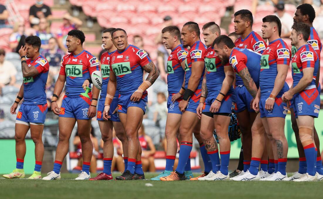 SHELLSHOCKED: The Knights ponder another try against Melbourne. Picture: Getty Images