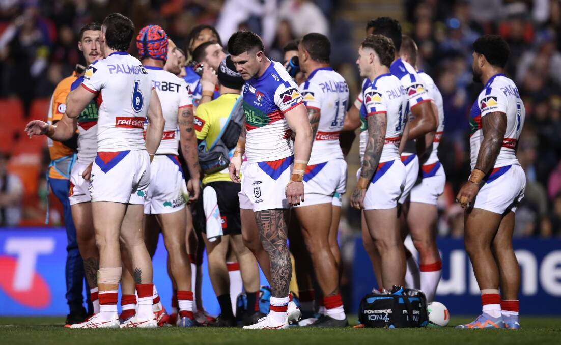 The Knights ponder a Penrith try. Picture by Getty Images