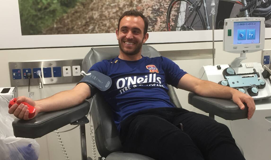WORTHY CAUSE: Jets midfielder Ben Kantarovski donated blood for the Australian Red Cross on Friday.