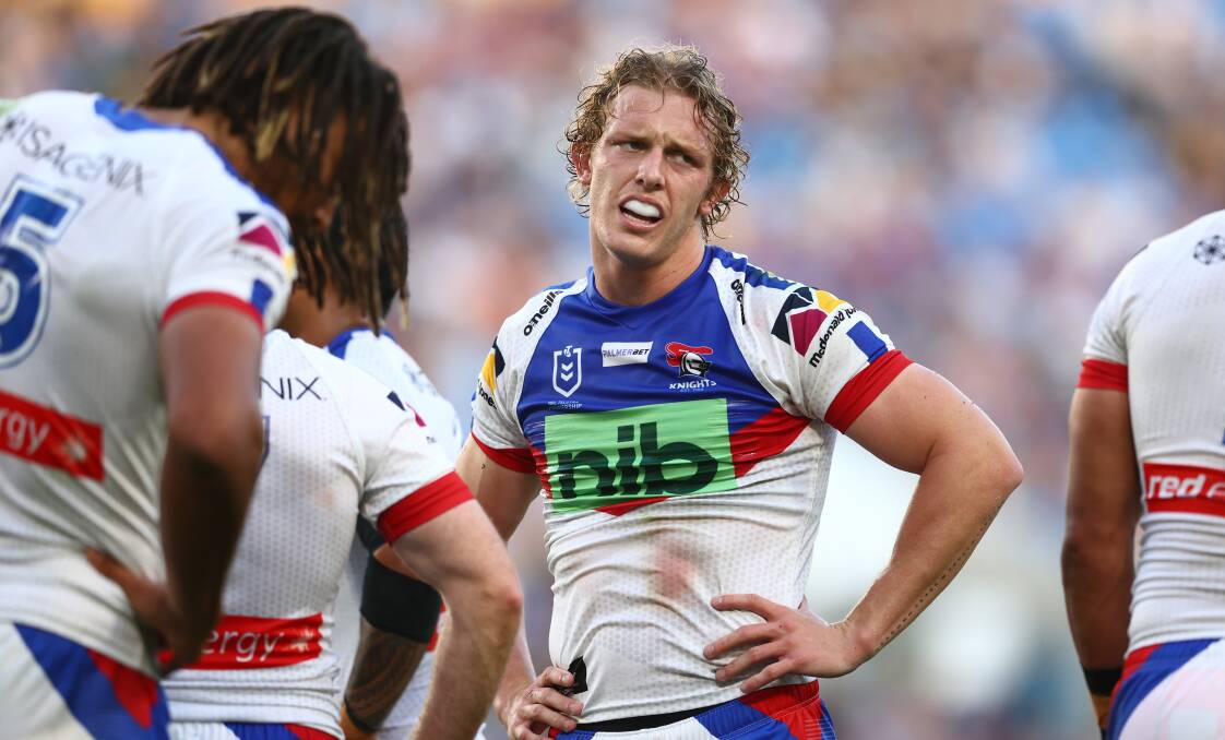 Knights utility Phoenix Crossland is a picture of frustration. Picture by Getty Images
