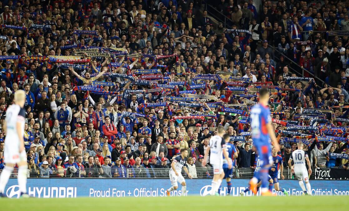PRIDE AND JOY: A crowd of almost 30,000 flocked to McDonald Jones Stadium three years ago to cheer for the Newcastle Jets in the A-League grand final. Picture: Jonathan Carroll