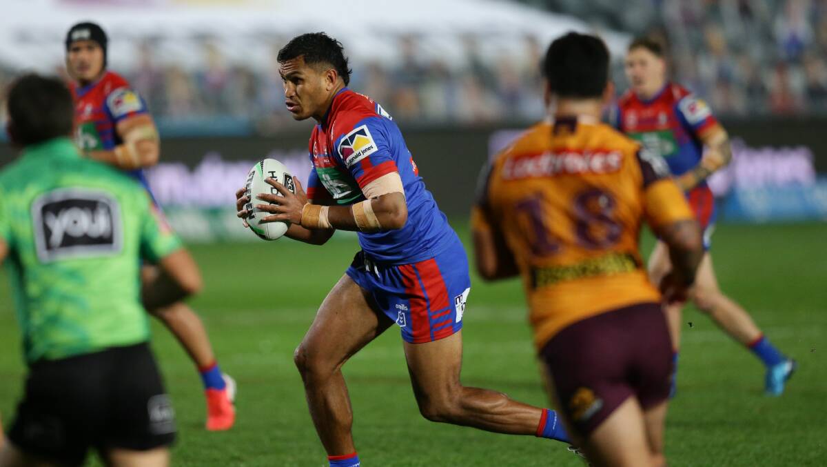 TOWER OF POWER: Jacob Saifiti has been in career-best form since replacing injured twin Daniel in Newcastle's starting line-up. Picture: Jonathan Carroll