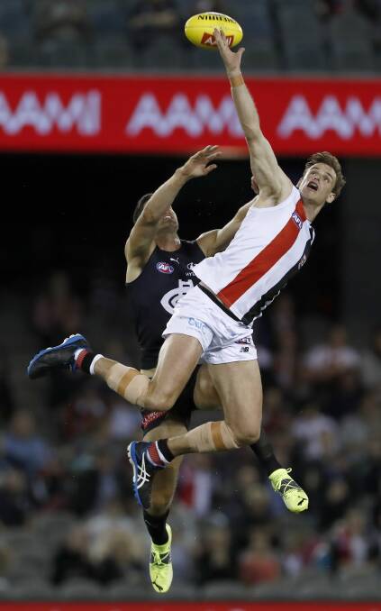 UP AND AWAY: Redhead's Paul Hunter playing for St Kilda against Carlton in a pre-season game at Marvel Stadium on March 4. Picture: Getty Images

