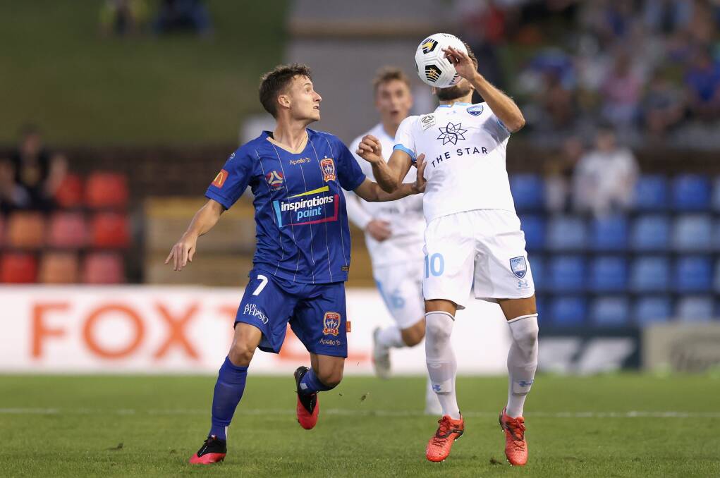 IMPRESSIVE: Jordan O'Doherty was one of the best in his debut for the Jets in the 1-all draw with Sydney FC at McDonald Jones Stadium on Saturday night. Pictures: Ashley Federer (Getty Images)