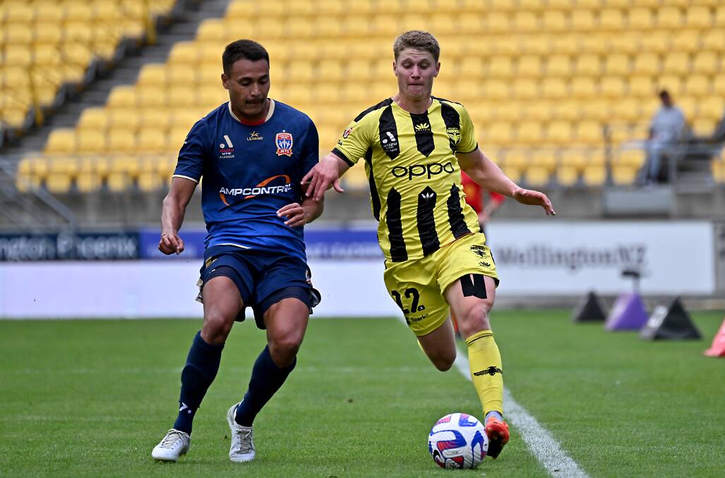 Lucas Mauragis on the ball for the Wellington Phoenix in the 2-1 win over the Jets. Picture Getty Images