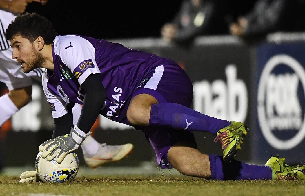 ON TRIAL: Bentleigh Greens goalkeeper Ryan Scott drops low to make a save. Picture: AAP