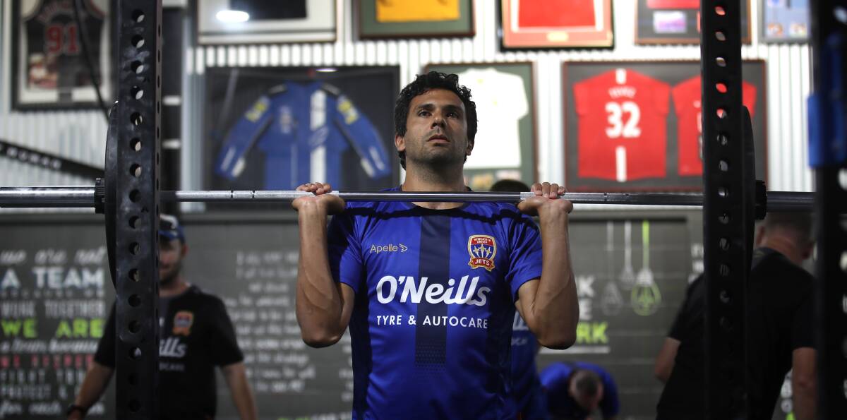 PUSHING TIN: Jets defender Nikolai Topor-Stanley during a weights session at The Concept gym in Highfields on Wednesday. Picture: Sproule Sports Focus