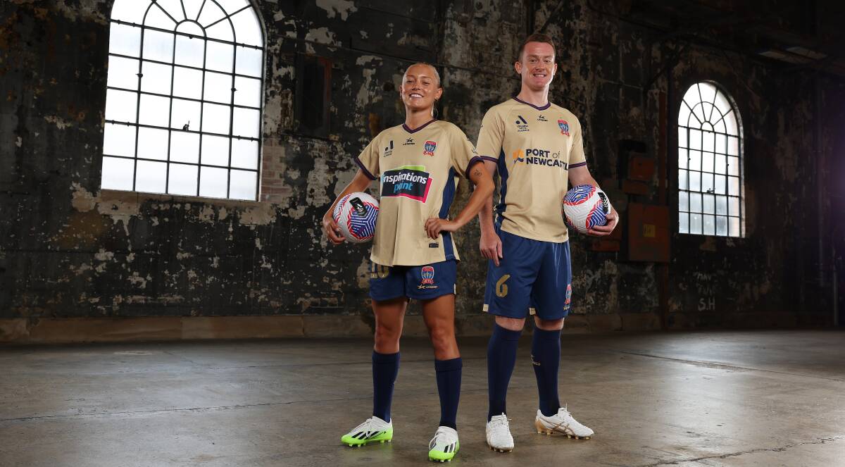Newcastle Jets Libby Copus-Brown and Brandon O'Neill at the A-League season launch in Sydney on Tuesday. Picture by Mark Metcalfe, Getty Images