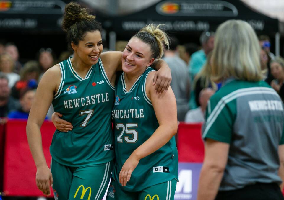 ARM IN ARM: Hannah Young and Alison Ebzery. Picture: Narelle Spangher (Basketball NSW)