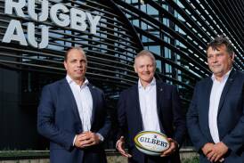 Rugby Australia CEO Phil Waugh, Wallabies coach Joe Schmidt and High Performance Manager Peter Horne. Picture Getty Images