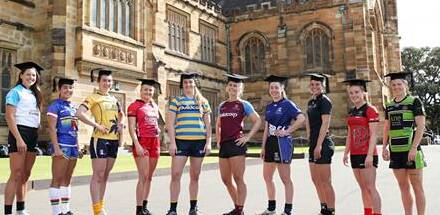 SCHOOLS IN: The Waratahs halfback Tahlia Goldsmith (far right) at the launch of the the Uni7s series which begins in Hobart this weekend. Goldsmith is one of five players in the New England squad Picture: Rugby Australia