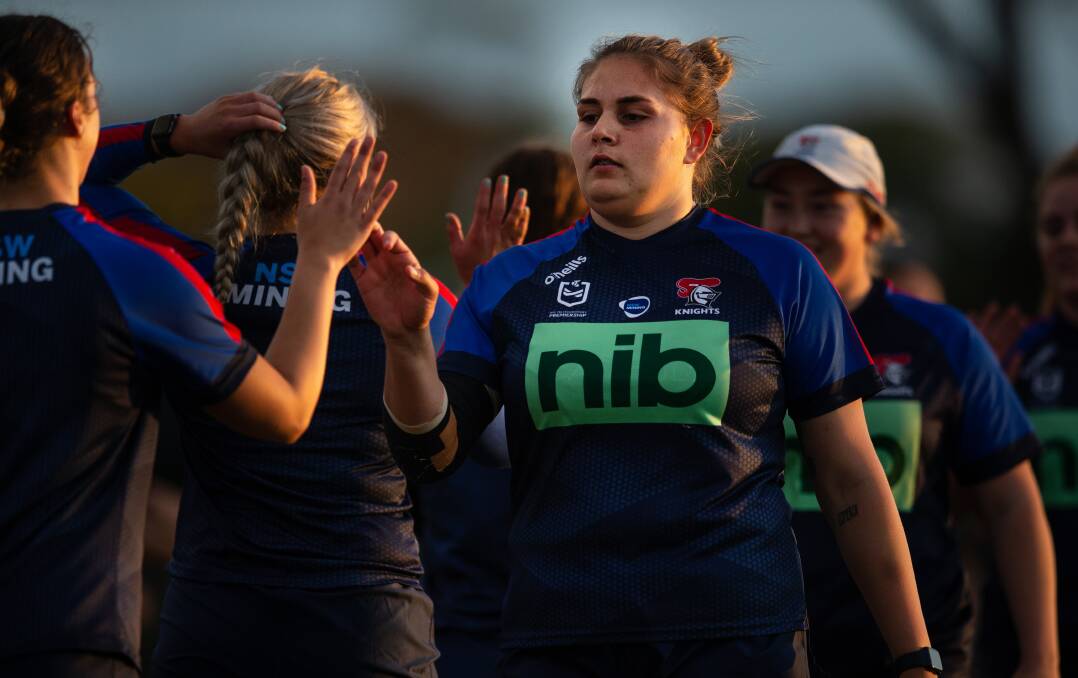 Knights prop Caitlan Johnston at training this week. Picture Marina Neil