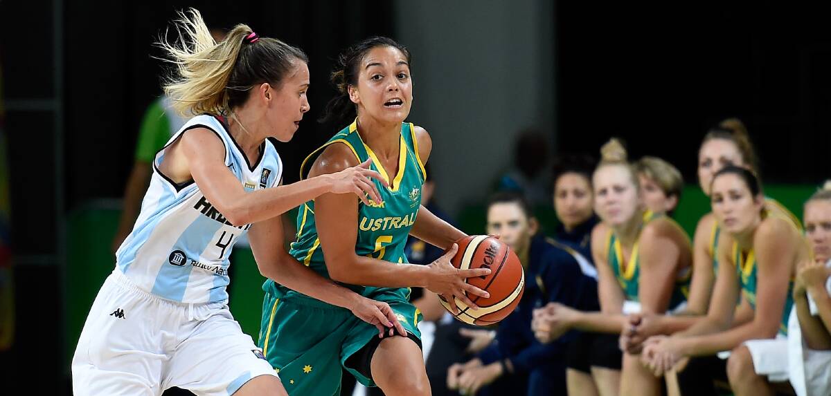 DRIVEN: Leilani Mitchell playing for the Opals against Argentina. The Newcastle-based  guard will be out to seal a title for the Flames on Friday.
